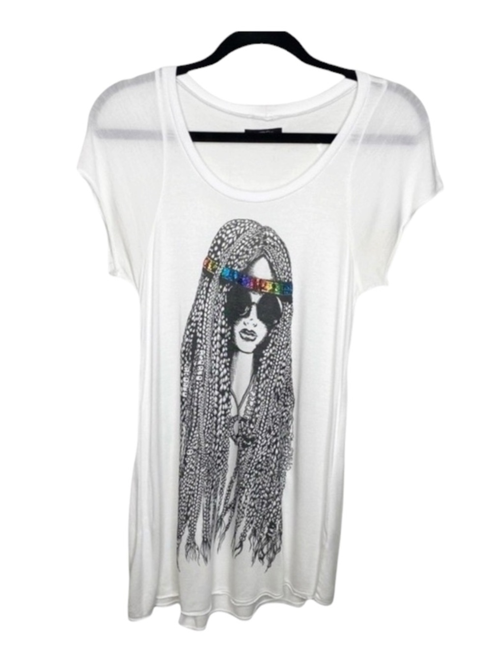 VHTF: Lauren Moshi โ๏ธ๏ธ Tess Color Foil Hippie Girl Swing Tee T Shirt โ๏ธ๏ธ White M - Picture 6 of 16